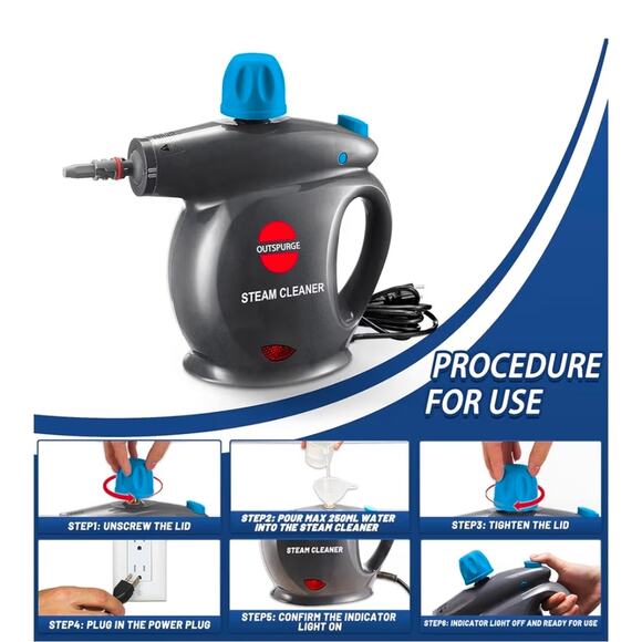 Handheld Steam Cleaner, Pressurized Multi-Surface Steam Shot with 13 Accessories - Picture 8 of 9